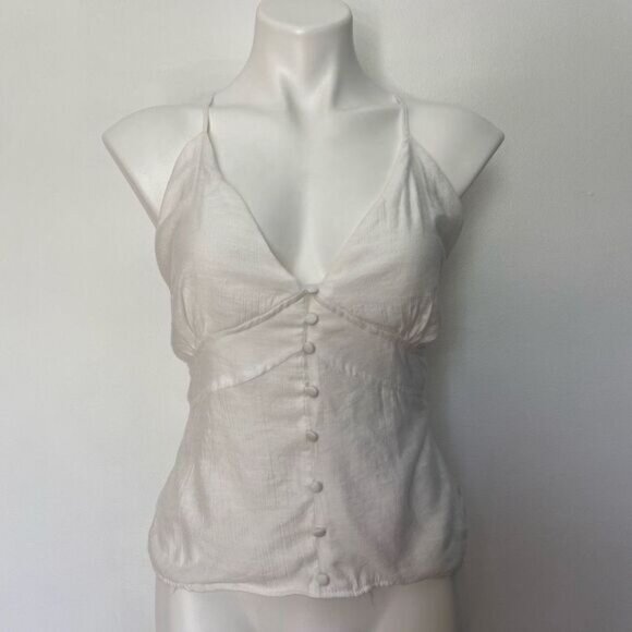 Lottie Moss white Button Front structured fitted tank top - Picture 2 of 7